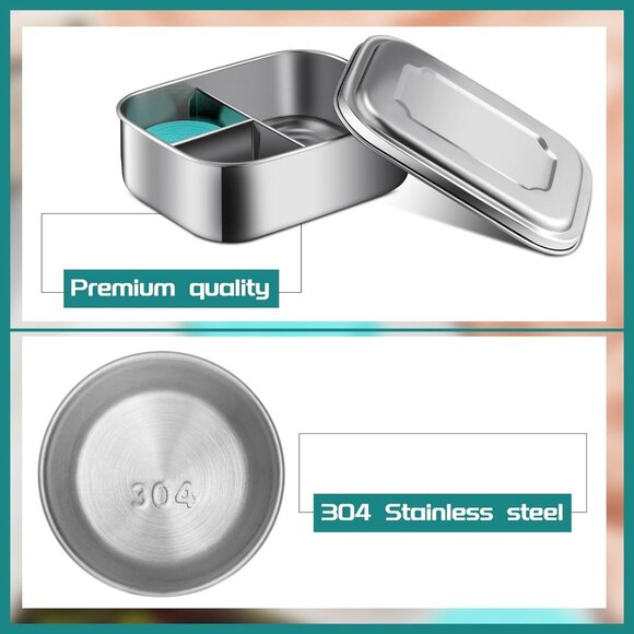 Stainless Steel Bento Box Set, Lunch Containers 3 Sections PortionControl4BoxSet - Picture 9 of 12